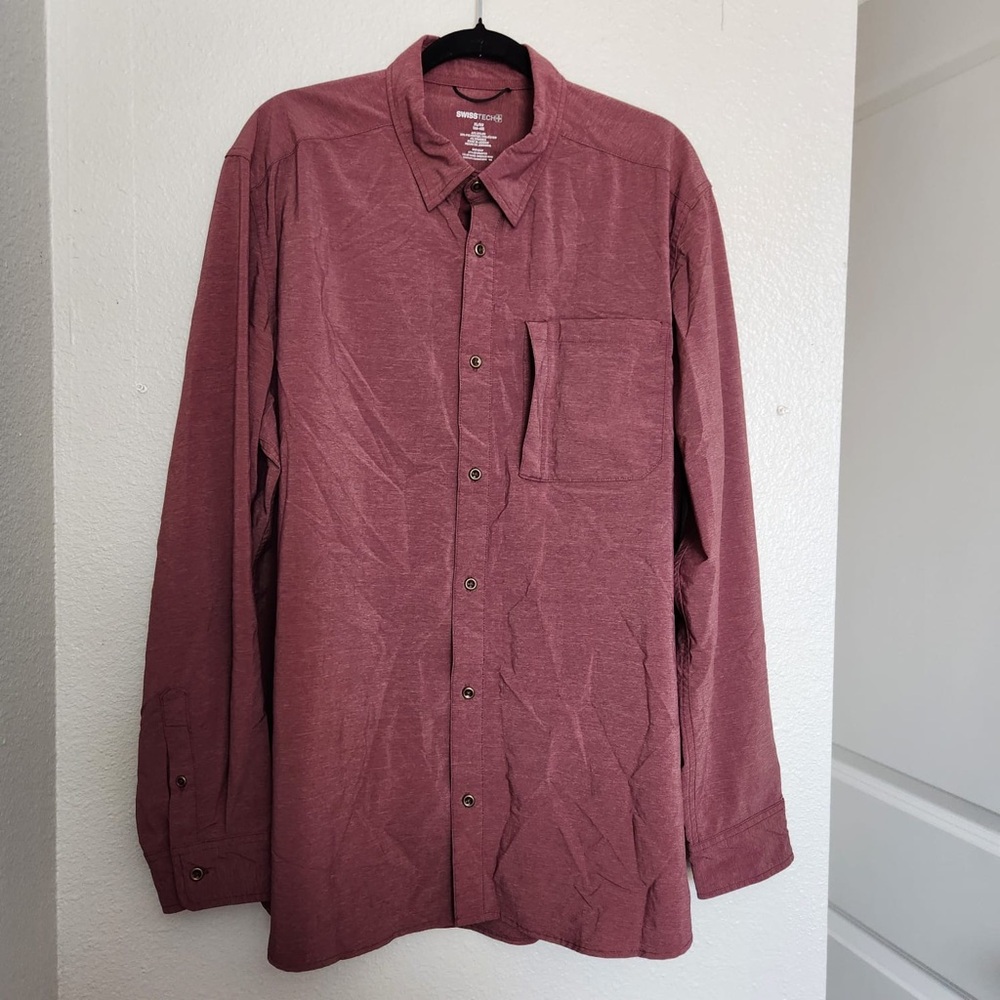 Swiss Tech Wine Button-Up Shirt Long Sleeve